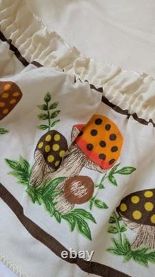 2 Vintage Sears Merry Mushroom Valance Kitchen Retro Window Swag, Excellent