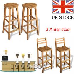 2 X Breakfast Bar Stools Pub Wooden Vintage Kitchen Chairs Footrest Backrest