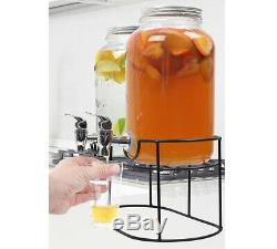 2 x 4L DOUBLE GLASS DRINK DISPENSER JAR COCKTAIL TAPS PUNCH JUICE WITH STAND