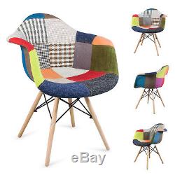 2 x Patchwork Fabric Armchair Tub Padded Dining Chairs Reto Vintage Eiffel Style