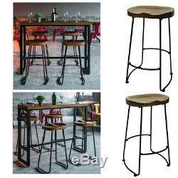 2 x Vintage Bar Stool Metal Wooden Industrial Retro Seat Kitchen Pub Counter