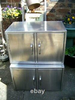 2 x Vintage Industrial'McDonalds' Stainless Steel Kitchen Wall Cabinet Units
