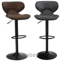 2 x Vintage Matt Black Bar Stools Modern Pub Kitchen Retro Brown Grey Fabric