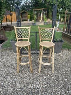 2 x Vintage Style Bamboo / Cane Bar Stools Retro Mid Century