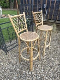 2 x Vintage Style Bamboo / Cane Bar Stools Retro Mid Century