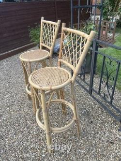 2 x Vintage Style Bamboo / Cane Bar Stools Retro Mid Century