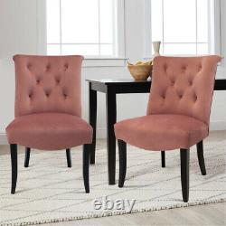 2pcs Dining Chairs Velvet Padded Button Back Kitchen Dinner Seat Wooden Legs