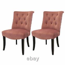 2pcs Dining Chairs Velvet Padded Button Back Kitchen Dinner Seat Wooden Legs