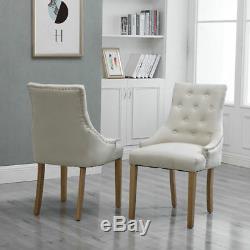 2x Accent Dining Chairs Fabric Upholstered Button Tufted Lounge Room Home Beige