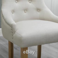 2x Accent Dining Chairs Fabric Upholstered Button Tufted Lounge Room Home Beige