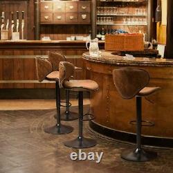 2x Bar Stools Gas Lift Stools Bronzing Suede Kitchen Club Cafe Pub Swivel Chairs