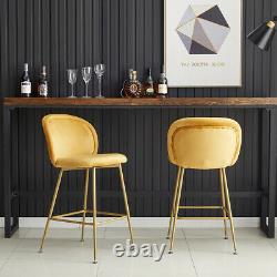 2x Bar stools Velvet Breakfast Chairs High Counter Home Pub Restaurant Stools