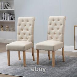 2x Beige Button Tufted High Back Dining Chairs Fabric Upholstered Kitchen Room