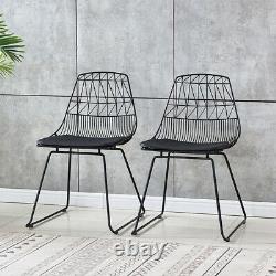 2x Black Metal Wire Mesh Dining Chairs Industrial Retro Dining Room Kitchen Bar