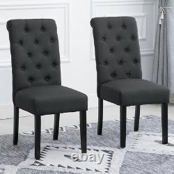 2x Dark Grey Button Tufted High Back Dining Chairs Fabric Upholstered Kitchen