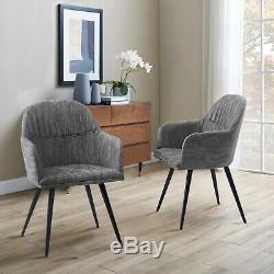 2x Dining Chairs Retro Grey Sofa Armchairs Distressed Faux Leather Metal Legs