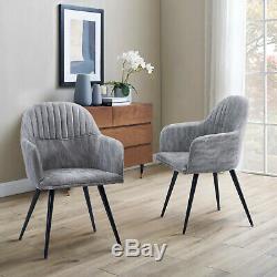 2x Dining Chairs Retro Grey Sofa Armchairs Distressed Faux Leather Metal Legs