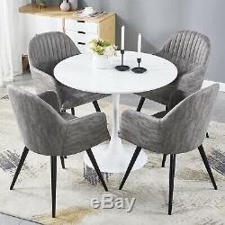 2x Dining Chairs Retro Grey Sofa Armchairs Distressed Faux Leather Metal Legs