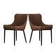 2x Faux Leather Dining Chairs Padded Seat Kitchen Office Chair Brown Vintage