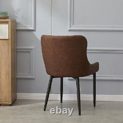 2x Faux Leather Dining Chairs Padded Seat Kitchen Office Chair Brown Vintage