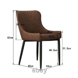 2x Faux Leather Dining Chairs Padded Seat Kitchen Office Chair Brown Vintage
