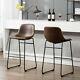2x Upholstered Industrial Bar Stools Vintage Kitchen Chair Bucket Seat With Back