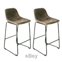 2x Upholstered Industrial Bar Stools Vintage Kitchen Chair Bucket Seat with Back