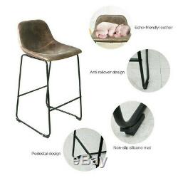 2x Upholstered Industrial Bar Stools Vintage Kitchen Chair Bucket Seat with Back
