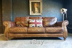 3001. Chesterfield Leather vintage & distressed 3 Seater Sofa brown Courier