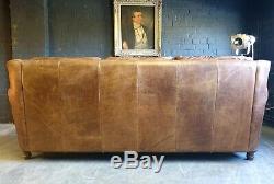 3001. Chesterfield Leather vintage & distressed 3 Seater Sofa brown Courier