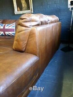 3003. Chesterfield Vintage tan Brown 3 Seater Leather Club Corner Sofa Suite