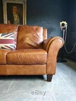 3033. Chesterfield Leather vintage & distressed 3 Seater Sofa tan brown Courier