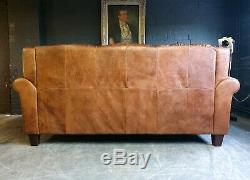 3033. Chesterfield Leather vintage & distressed 3 Seater Sofa tan brown Courier