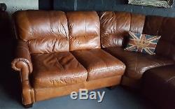 304 Chesterfield vintage 5 seater leather tan Club brown Corner suite courier av