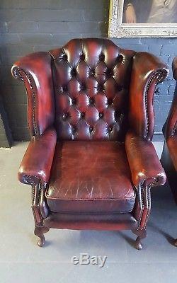 314 Superb Pair of Chesterfield High back Vintage Club leather Armchairs Courie