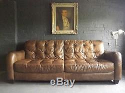 31 Chesterfield Leather vintage & distressed 3 Seater Sofa tan brown Courier av