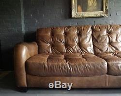 31 Chesterfield Leather vintage & distressed 3 Seater Sofa tan brown Courier av