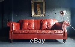 323 Chesterfield Leather vintage & distressed 3 Seater Sofa courier av