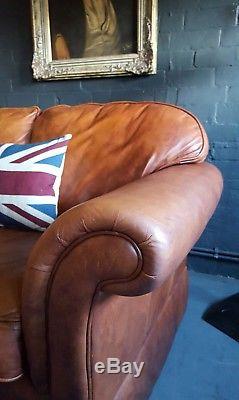 345 Laura Ashley Vintage 2 seater Leather Club brown Chesterfield Courier av