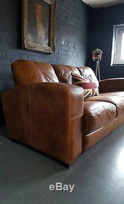360 Chesterfield Leather vintage & distressed 3 Seater Sofa tan brown Courier av