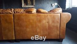 387 Chesterfield vintage 3 seater leather tan Club brown Corner suite courier av
