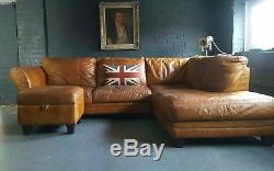 395. Chesterfield vintage 3 seater leather tan Club brown Corner suite courier av
