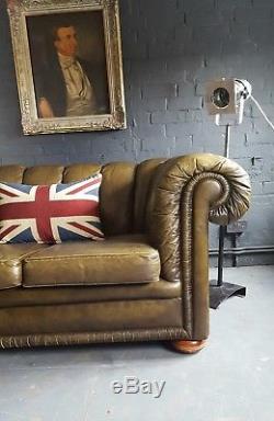396. Chesterfield Vintage 2 Seater Leather Club Green Courier av
