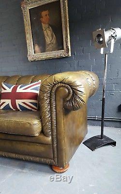 396. Chesterfield Vintage 2 Seater Leather Club Green Courier av