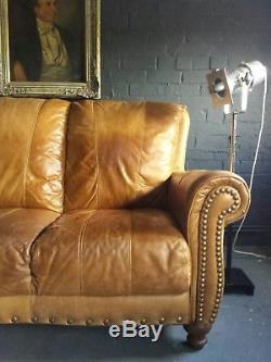 39 Chesterfield Leather vintage & distressed 3 Seater Sofa tan brown Courier av