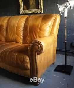 39 Chesterfield Leather vintage & distressed 3 Seater Sofa tan brown Courier av