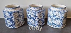 3 Arthur Wood Vintage Spongeware Kitchen Storage Canister Jars SAXONY Blue White