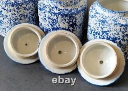 3 Arthur Wood Vintage Spongeware Kitchen Storage Canister Jars SAXONY Blue White