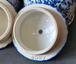 3 Arthur Wood Vintage Spongeware Kitchen Storage Canister Jars SAXONY Blue White