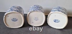 3 Arthur Wood Vintage Spongeware Kitchen Storage Canister Jars SAXONY Blue White